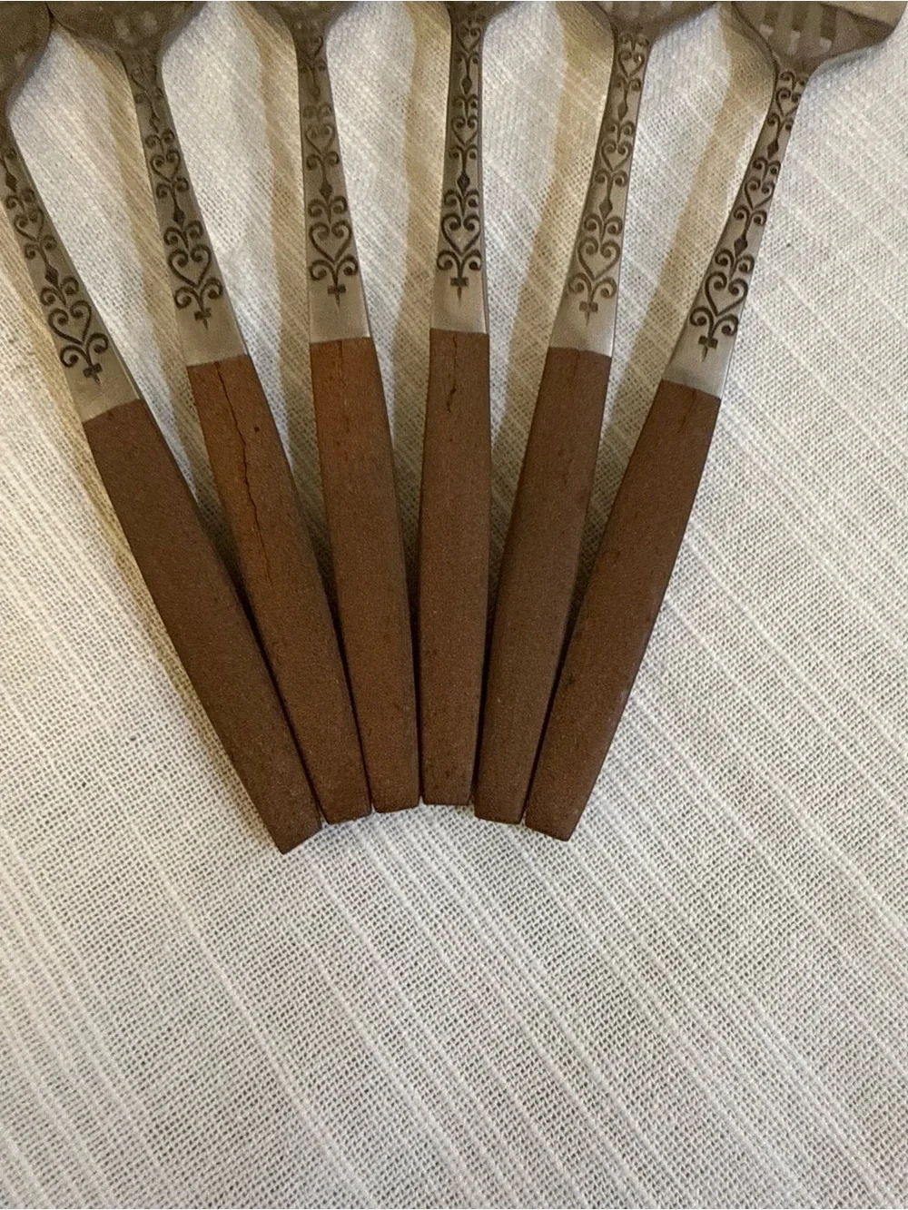 Interpur Japan MCM INR2 Salad Forks Hearts Scrolls Wood Handles Set of 6